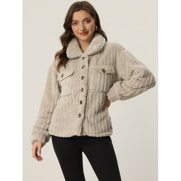 Chaquetas De Lana Para Mujer Otoño Invierno Botón Abajo Manga