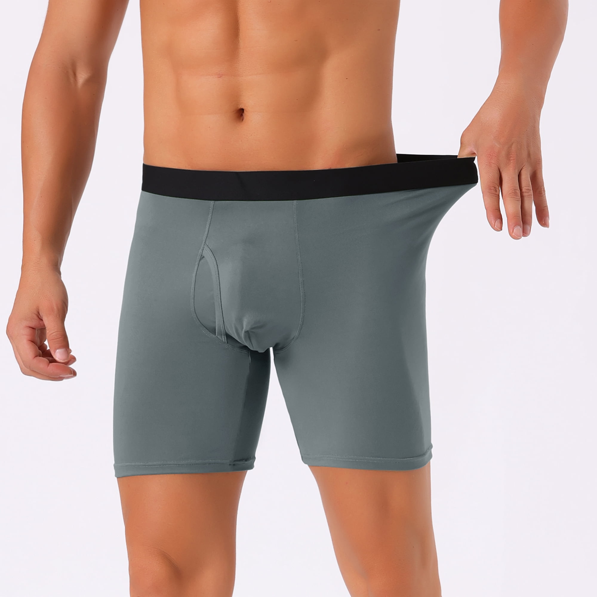 DARING DIVA Men's Lightweight Solid Color Soft Stretch Open-fly Boxer Briefs 36 Dark Gray