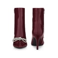 thumbnail image 4 of BLISSFUL STEP Bow Rhines Stiletto Heels Ankle Boots for Women Burgundy 8, 4 of 4