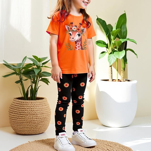 Sentuca Girls Casual Outfit Sets Cute Graphic T Shirts and Print Pants Loungewear Summer Clothes Set Size 5 Years