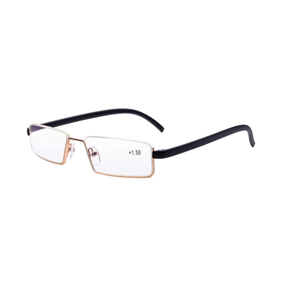 Mens Gold Half Rimless Reading Glasses +3.00 Blue Light Blocking tr90 Flexible Presbyopic Glasses Half Frameless Rectangle Readers with case