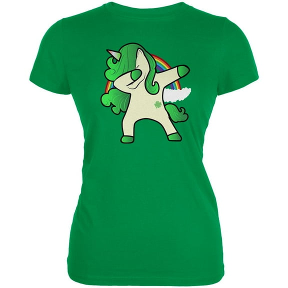St. Patrick's Day Irish Dabbing Unicorn Juniors Soft T Shirt Irish Green 2XL