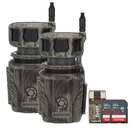 Stealth Cam Revolver 36MP 360 Degree Cellular Trail Camera 2-Pack with Two 32GB Memory Cards and Card Reader