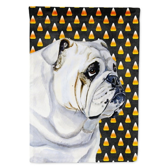Carolines Treasures LH9060-FLAG-PARENT Bulldog English Candy Corn Halloween Portrait Flag  multicolor