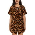thumbnail image 1 of Xecao Halloween Bat Pattern Women's Short Sleeve Pajama Set Soft Sleepwear Lounge Set with Button Front Top and Drawstring Shorts with Pockets-XX-Large, 1 of 6