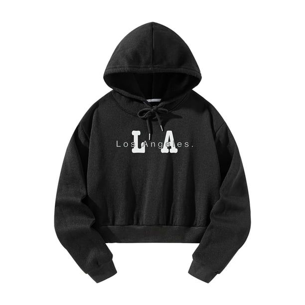 Sudadera con capucha recortada para mujer, ropa de manga larga, estampado de letras, jersey con capucha L