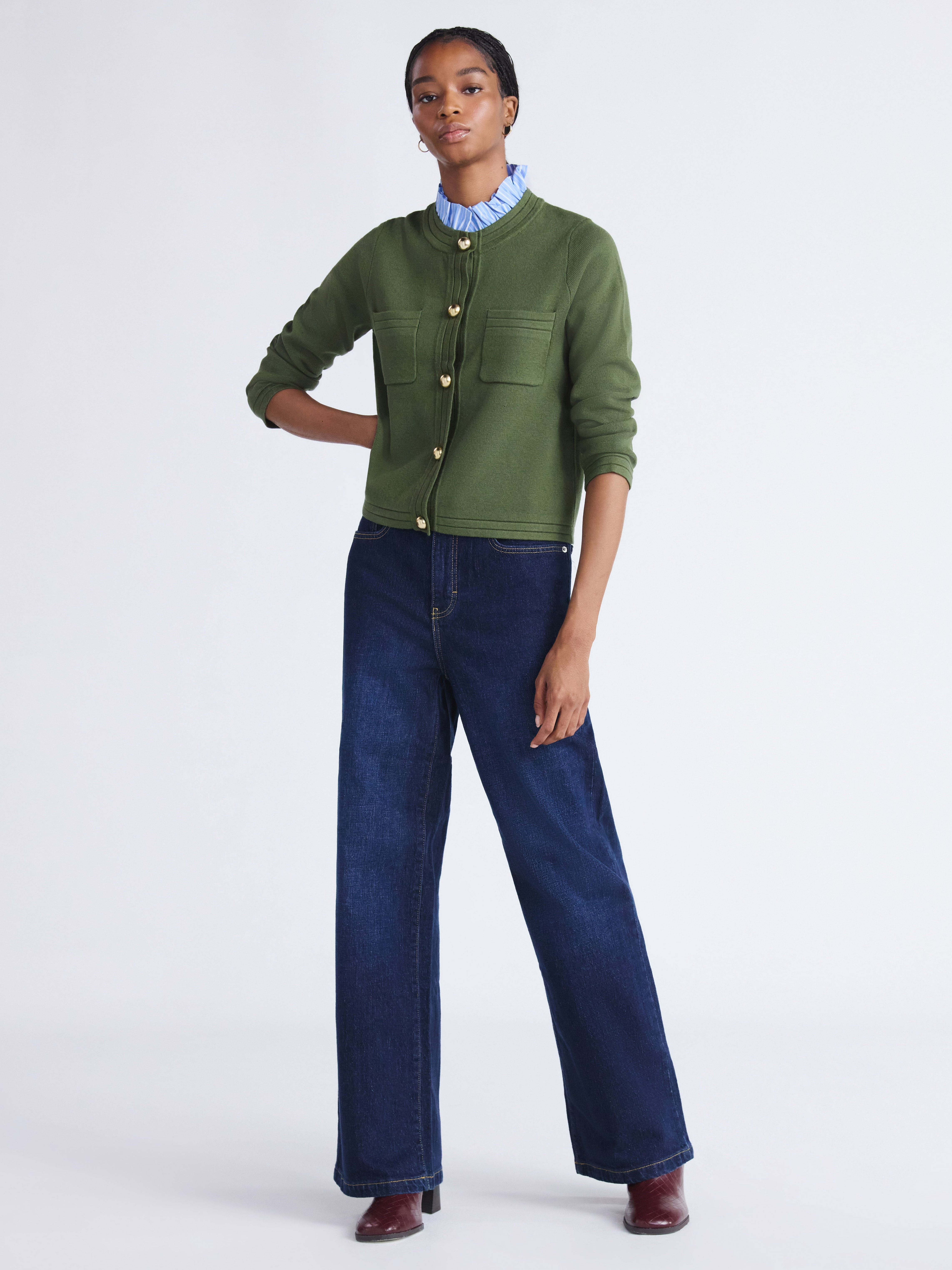 Free Assembly Women's and Women's Plus Ruffle Neck Chest Pocket Cardigan, Sizes XS-4X