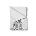 thumbnail image 2 of Cityscape Soft Flannel Fleece Blanket, Street Cafe in Old City Houses Buildings Tree Alleyway Medieval Castle Landscape, Cozy Plush for Indoor and Outdoor Use, 50" x 60", Black White, by Ambesonne, 2 of 6