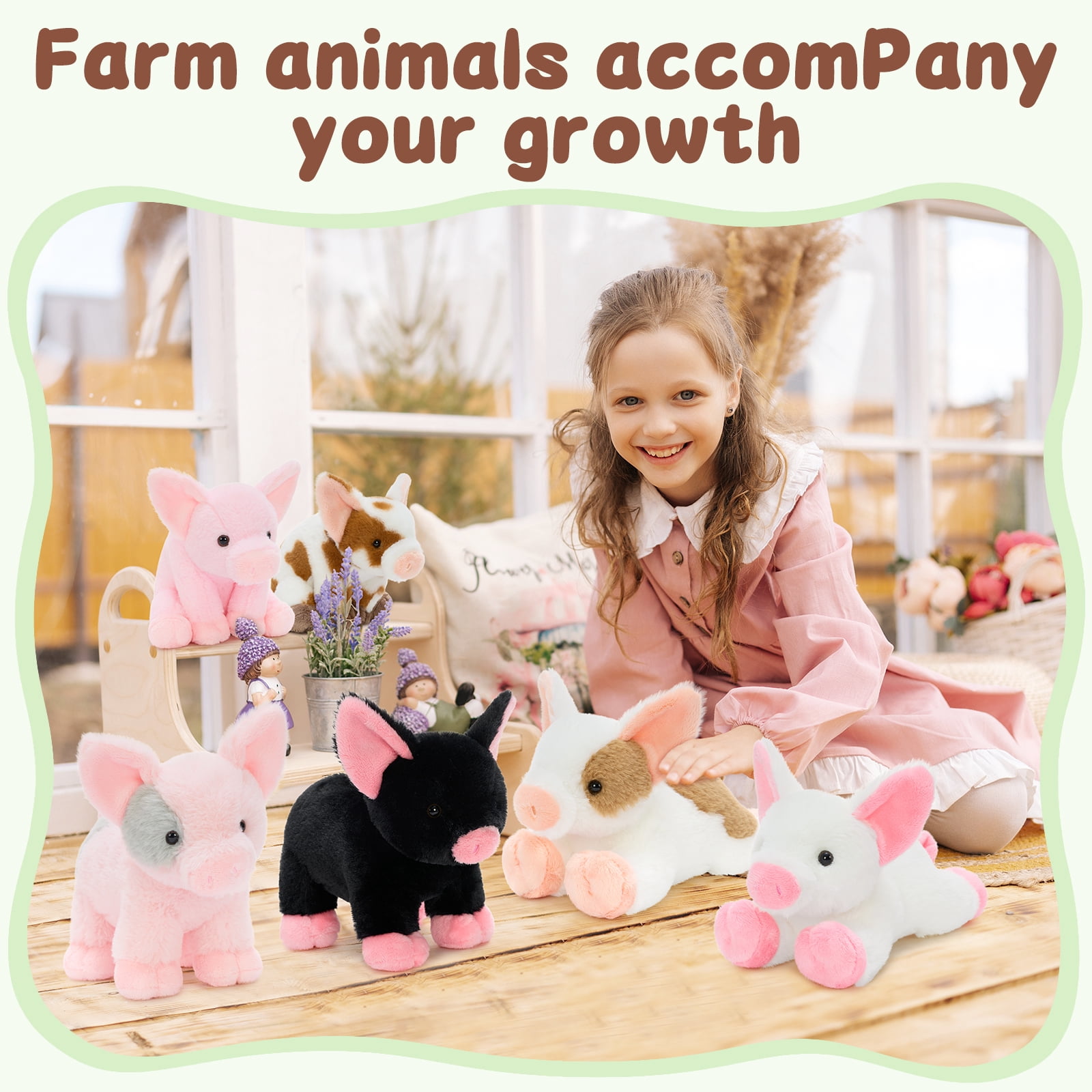 MaoGoLan 6 Pcs Mini Pig Stuffed Animals Set 10'' Cute Stuffed Pig Bulk Plush Toy