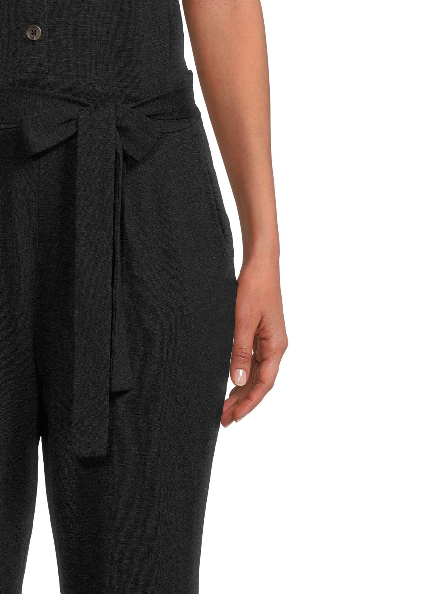 Time and Tru Women's Short Sleeve Knit Jumpsuit with Belt