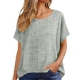 thumbnail image 6 of GUACER Relaxed T Shirts for Women Summer Round Neck Cotton Linen Solid Breathable Short Sleeve Tops, 6 of 6