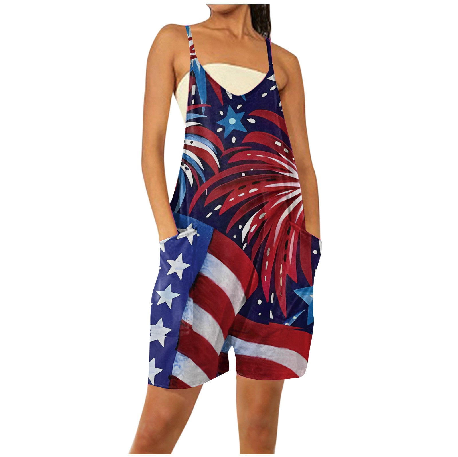 TQWQT Womens American Flags Short Overalls Cotton Linen Short Overalls ...