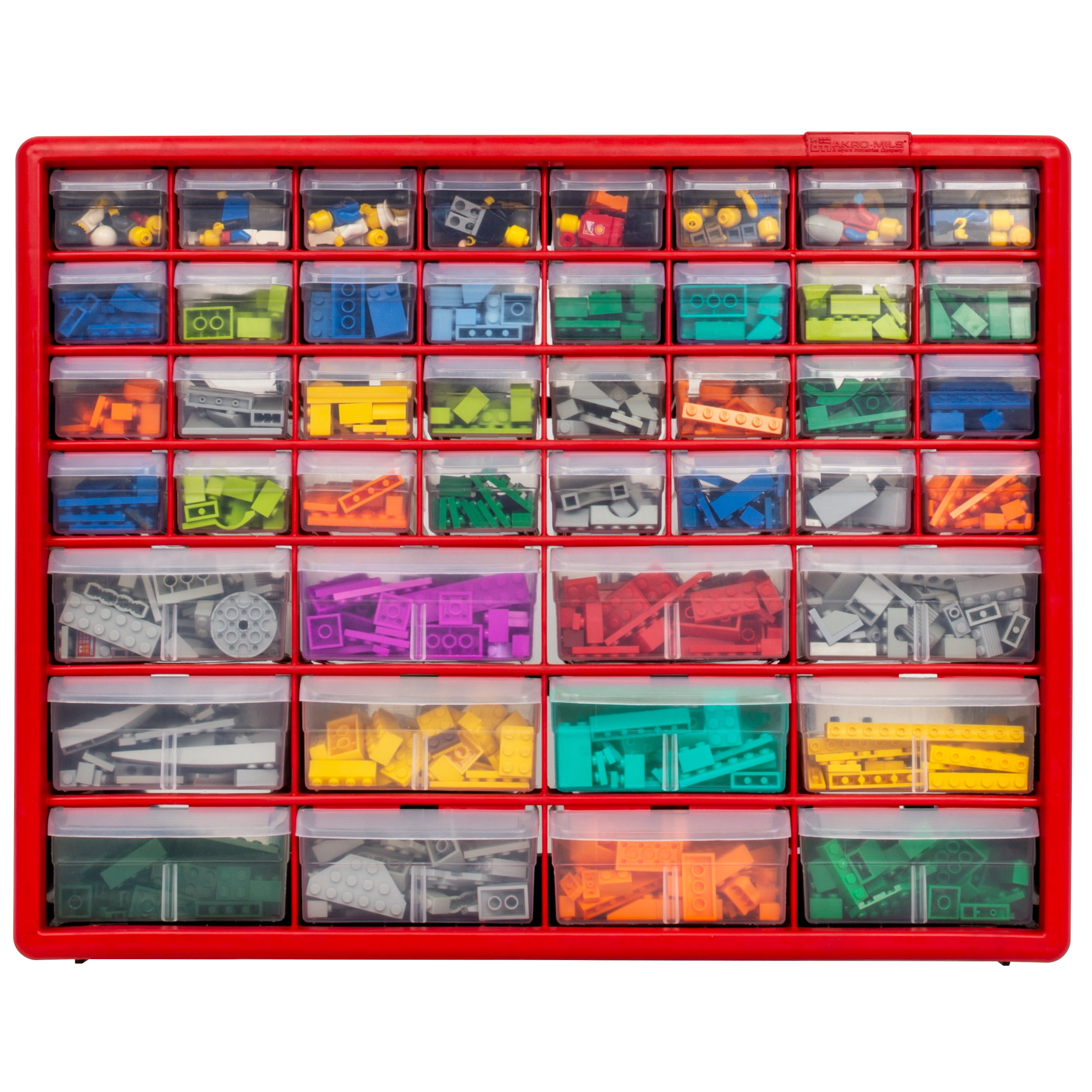 Akro-Mils 44 Drawer Plastic Cabinet Storage Organizer with Drawers for Hardware, Small Parts, Craft Supplies, Red