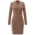 thumbnail image 2 of Vestido con cuello en V con cierre de cremallera,Vestido de mujer Vestido de manga larga para mujer Vestido ajustado Artesanía excepcional, 2 of 6