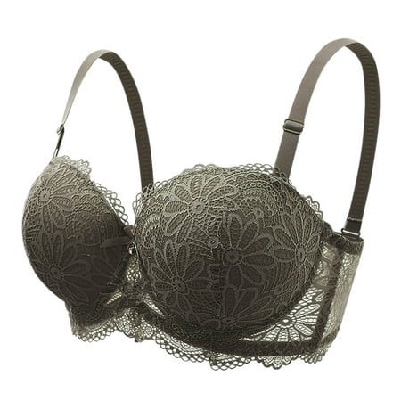 Up to 60% off Wireless Bra  Woman s Solid Color Lace Thin Style Ventilate Back Buckle Bra Steel Rim(Gray 90BC)
