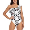 thumbnail image 2 of Yiaed Happy Football Print Women One Piece Swimsuits Tummy Control One Shoulder Bathing Suits Pattern Ruffle Swimwear-Small, 2 of 8