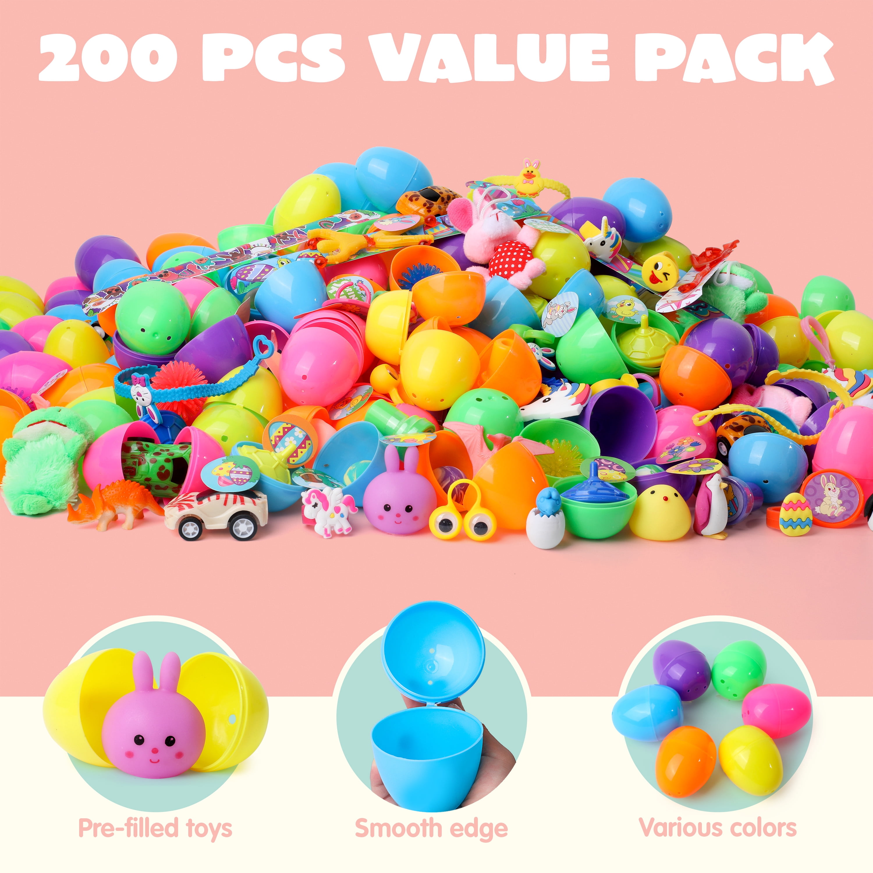 Joyfy 200 Packs Prefilled Easter Egg,Easter Egg with Toys Inside,Easter Basket Stuffers for Kids Easter Basket Classroom Exchange Toddler Boys Girls