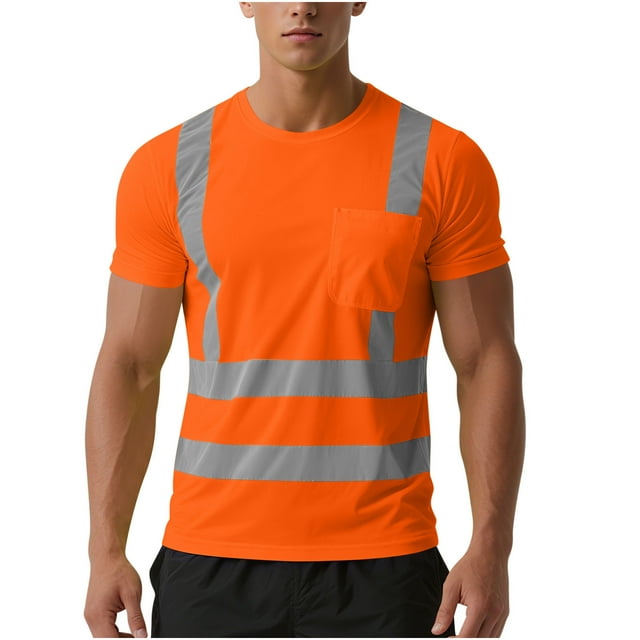 Mens Hi Vis Safety Shirt 2025 Short Sleeve Reflective Work Tee Lightweight Moisture Wicking Quick Dry Mesh High Visibility Construction Shirt Outdoor Utility Top