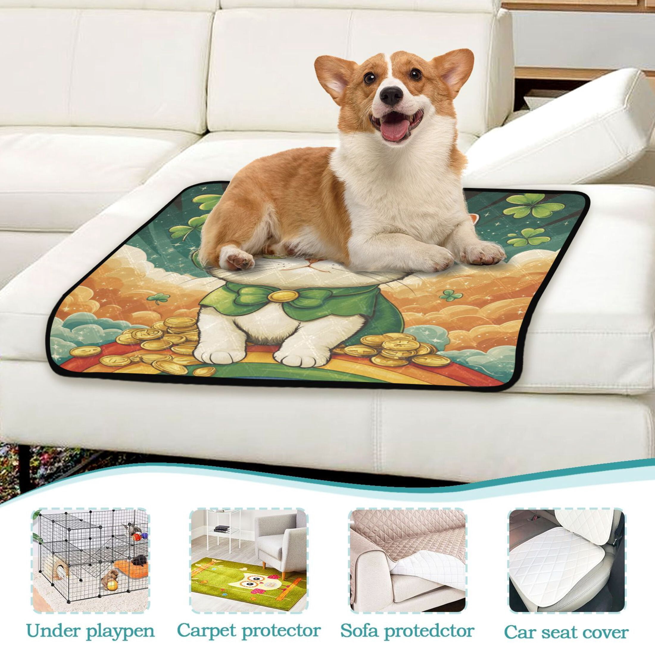 Qxltty St Patricks Cat Cat litter Pads Pet Set of 2 Diaper Mats Center Anti-leakage Layer Absorbent Soft and Comfortable