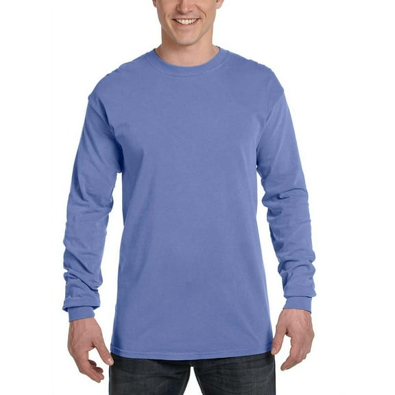 Comfort Colors Men's Ringspun Cotton Long Sleeve T-Shirt, Flo Blue, Medium