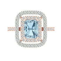 2.62 ct Emerald Cut Natural Swiss Blue Topaz with Simulated Diamond Halo Accents 18K Rose/White Gold Womens Engagement Ring