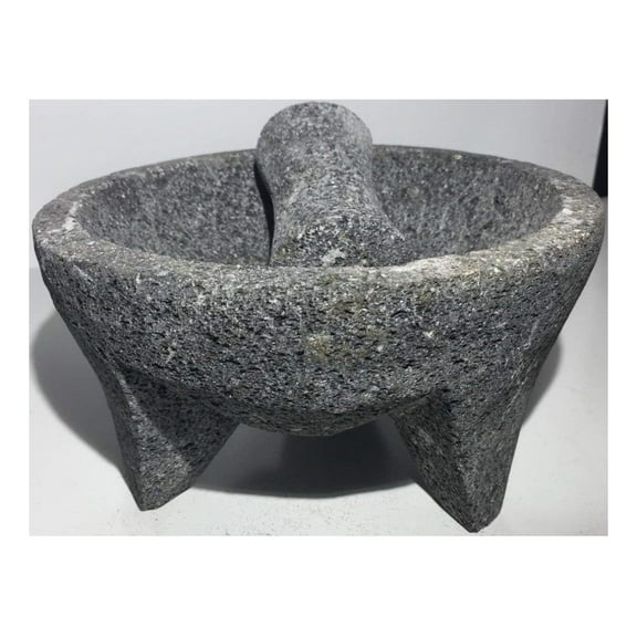 Made in Mexico Genuine Mexican Manual Guacamole Maker Volcanic Lava Rock Stone Molcajete/Tejolote Mortar and Pestle Spices Grains 5" Large