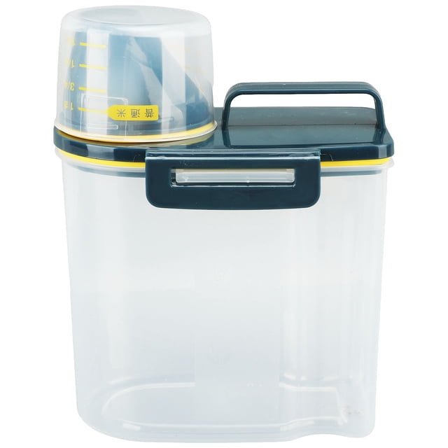 Contenedor para almacenar arroz, cereales, dispensador hermético con pico vertedor y taza medidora, transparente, 1,5 kg, color verde