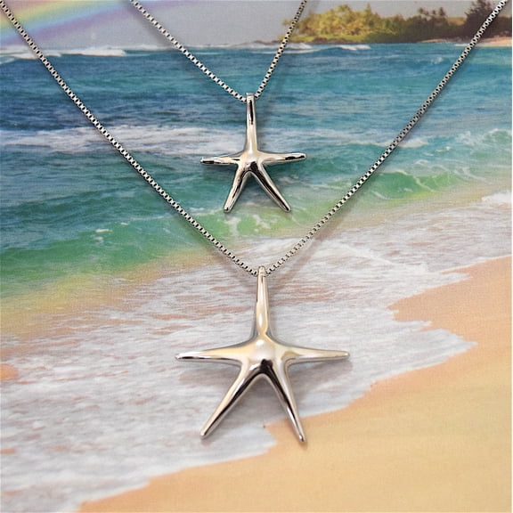 Mother Daughter Hawaiian Starfish Matching Necklace, Sterling Silver Starfish Pendant, N7006 Big Little Sister, Birthday Mom Wife Gift