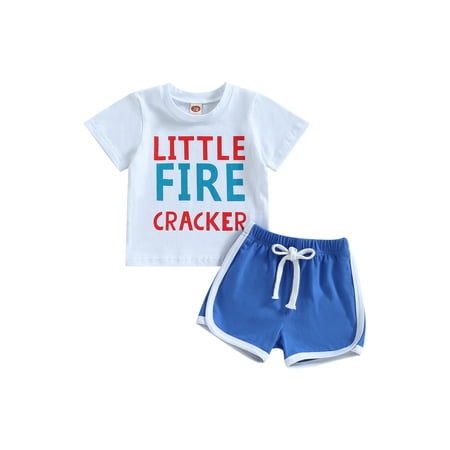 

Wassery Toddler Baby Boys 4th of July Clothes 6M 12M 18M 2T 3T Infant Summer Outfit White Short Sleeve T-shirt Tops Blue Drawstring Shorts 2Pcs Independence Day Set