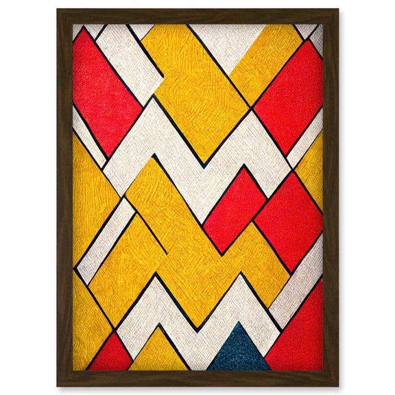 Geometric Abstract 1980s Memphis Design Yellow Red Artwork Framed Wall Art Print A4