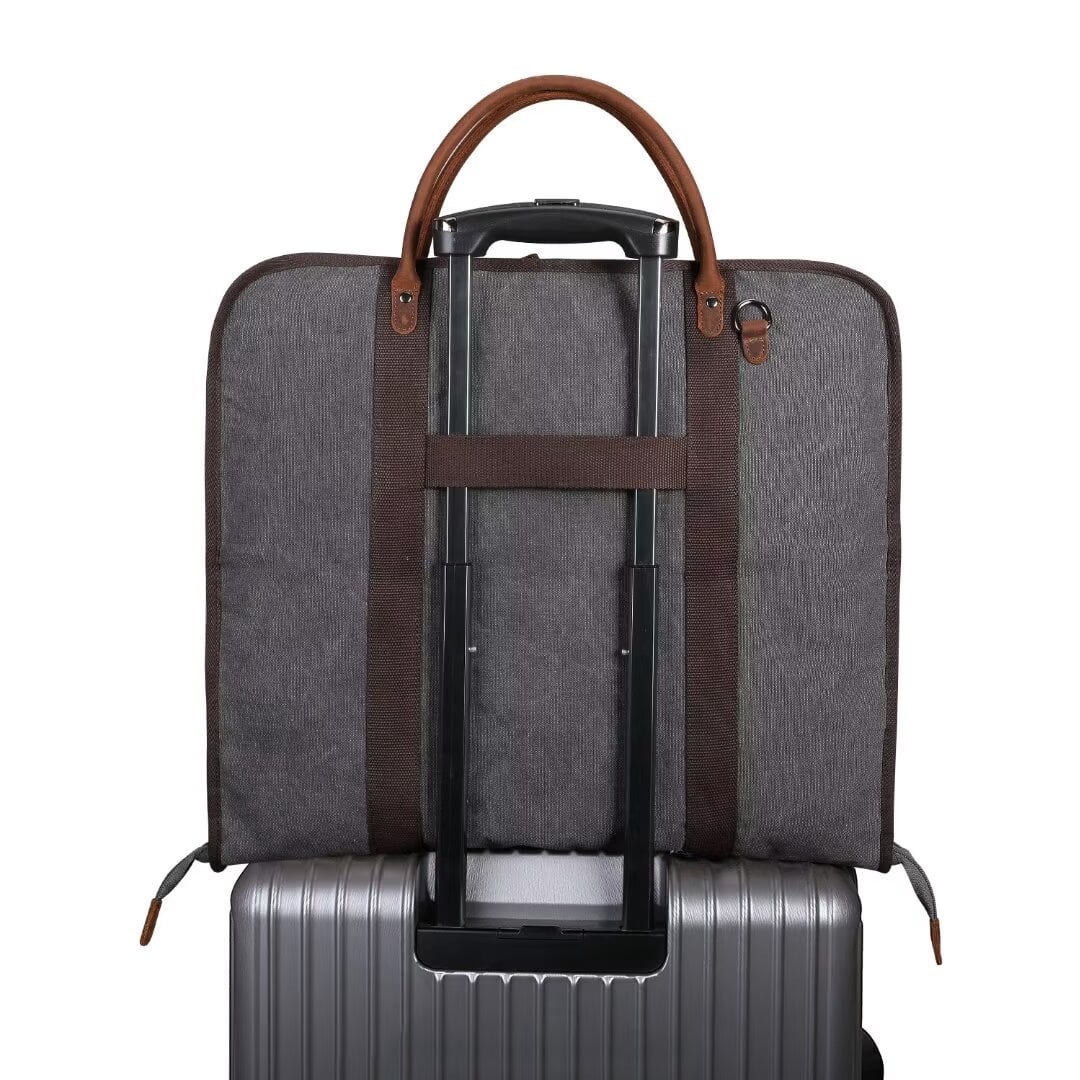 Carry On Garment Bag for Business Travel S-ZONE Canvas Leather Men Suit Cover