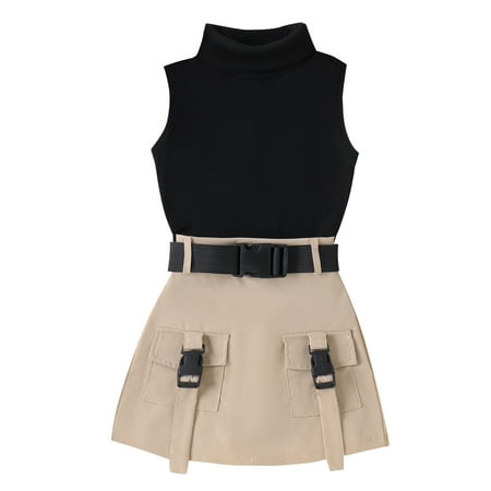 

Baby Girl Outfit Sets High Necked Sleeveless Solid Tops Short Pants Skin Friendly Sports Baby Clothes for Girls