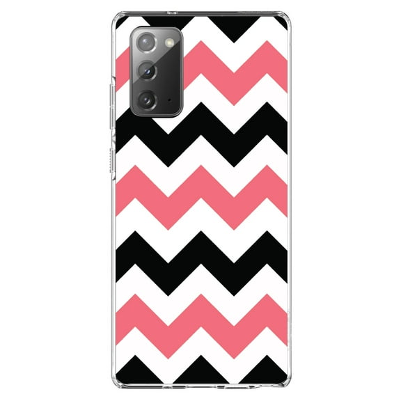 DistinctInk Clear Shockproof Hybrid Case for Galaxy Note 20 ULTRA (6.9" Screen) - TPU Bumper, Acrylic Back, Tempered Glass Screen Protector - Black Pink Stripes - Stripes Pattern