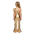 thumbnail image 2 of SiiRoh Girls 70s Disco Jumpsuit Shiny Metallic Ruffled Dance Outfits Sequins Bell Bottom Pants Dancewear Gold 16, 2 of 6