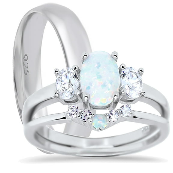 LaRaso & Co His Hers Wedding Ring Set TRIO Matching Couples Opal CZ Engagement Rings 5/9