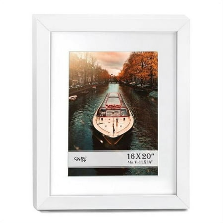 CAVEPOP 16 x20  White Wood Poster Frame with Included Matting to Display 11 x14  Photo