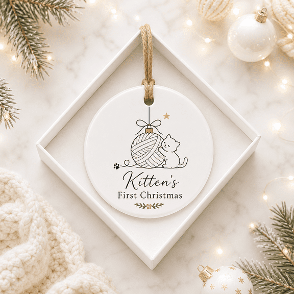 First Christmas Ornament Kitten and Yarn Ball Hanging Tree Keepsake for New Pet Holiday Gift
