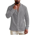 thumbnail image 2 of Tdoqot Mens Linen Shirts Long Sleeve- Summer Casual Button Down V-Neck Beach Shirts Gray Size 3XL, 2 of 9