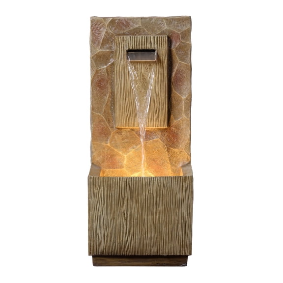Teamson Home Spa Waterfall Outdoor Water Fountain–LED Light with Adjustable Flow & Electric Pump, Brown
