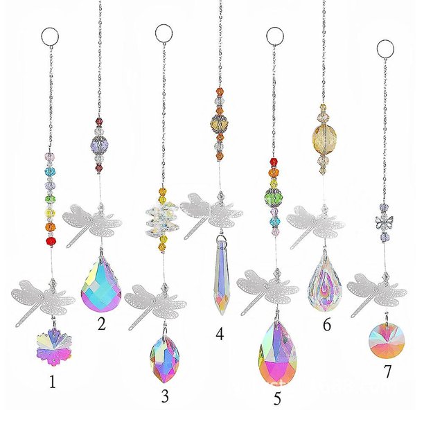 Paquete de 7 colgantes de libélula de cristal Suncatcher, decoración de jardín de boda para ventana