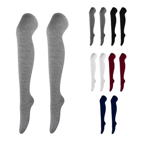 

Womens Thigh High Socks Over The Knee High Long Socks Cotton Leg Warmers Extra Tall Long Boot Light Gray