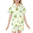 thumbnail image 1 of Pyjamas pour Enfants Ensemble de Pyjamas en Satin 2 Pcs pour Enfants Imprimé Graphique Chemise à Manches Courtes Boutonnée et Short Pyjama Enfant Fille Vert 2 Ans-3 Ans, 1 of 7