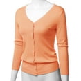 thumbnail image 3 of FashionOutfit Women's Solid Button Down V-Neck 3/4 Sleeves Knit Cardigan, 3 of 4