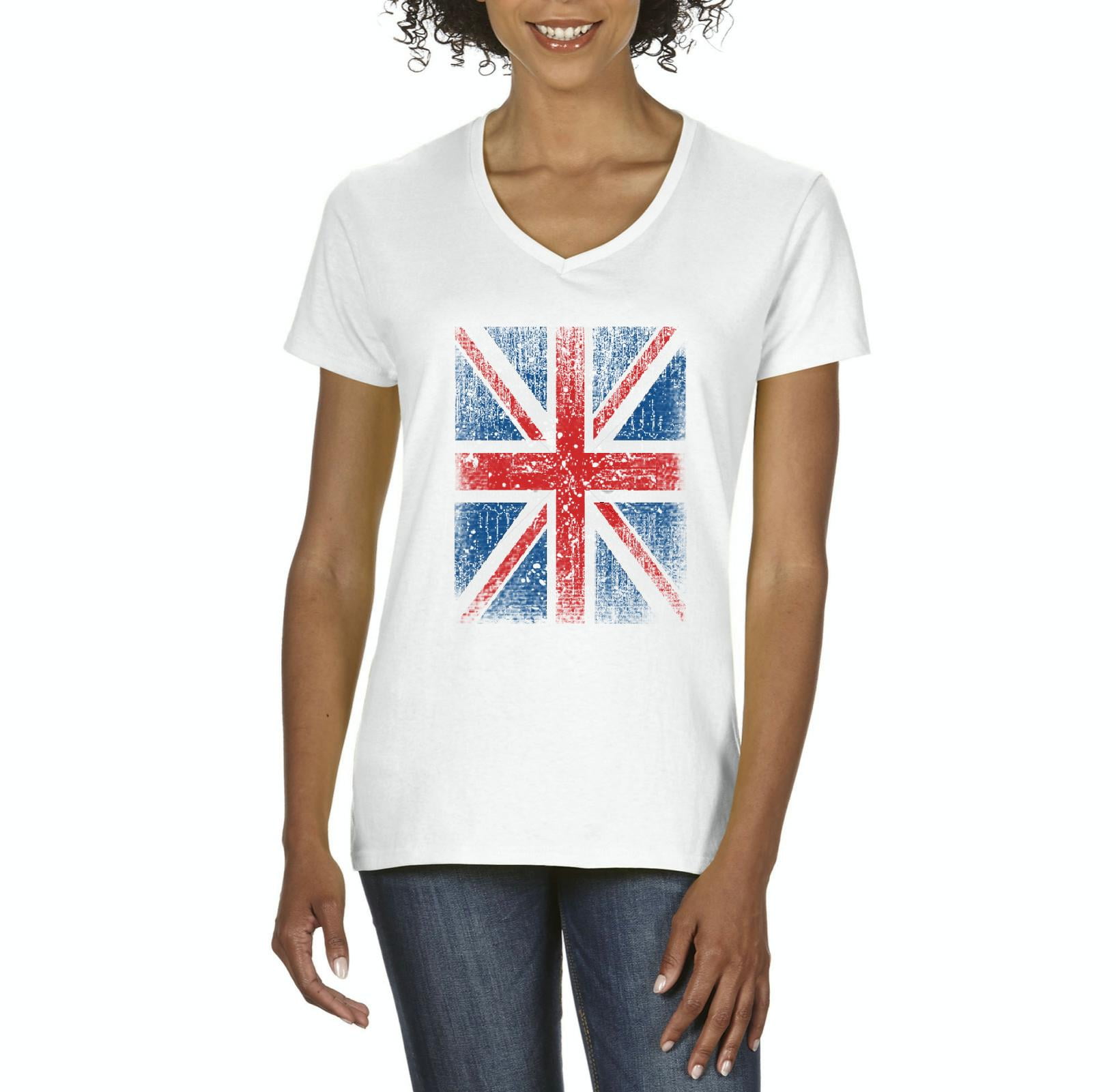 Artix - Womens Union Jack British Flag V-Neck T-Shirt - Walmart.com ...