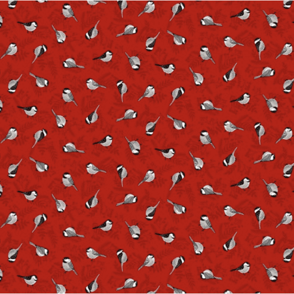 Studio E Midwinter Song 5138-88 Chickadee Red Cotton Fabric By Yard