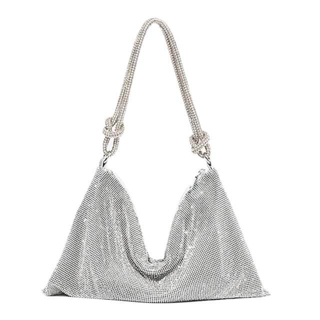Bolsa Hobo de Strass para Mujer Plata 32x17 cm