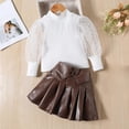 thumbnail image 5 of YWDJ Round Neck Patchwork Mesh Long Sleeves + Leather Skirt Pleated Skirt Set Set Suitable For 18 Months - 5 Years Old White 2Y, 5 of 7