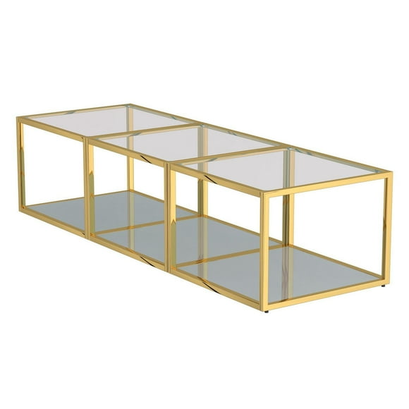 Table de Basse Petite Contemporaine en Métal et Verre, Jeu de 3 - Or