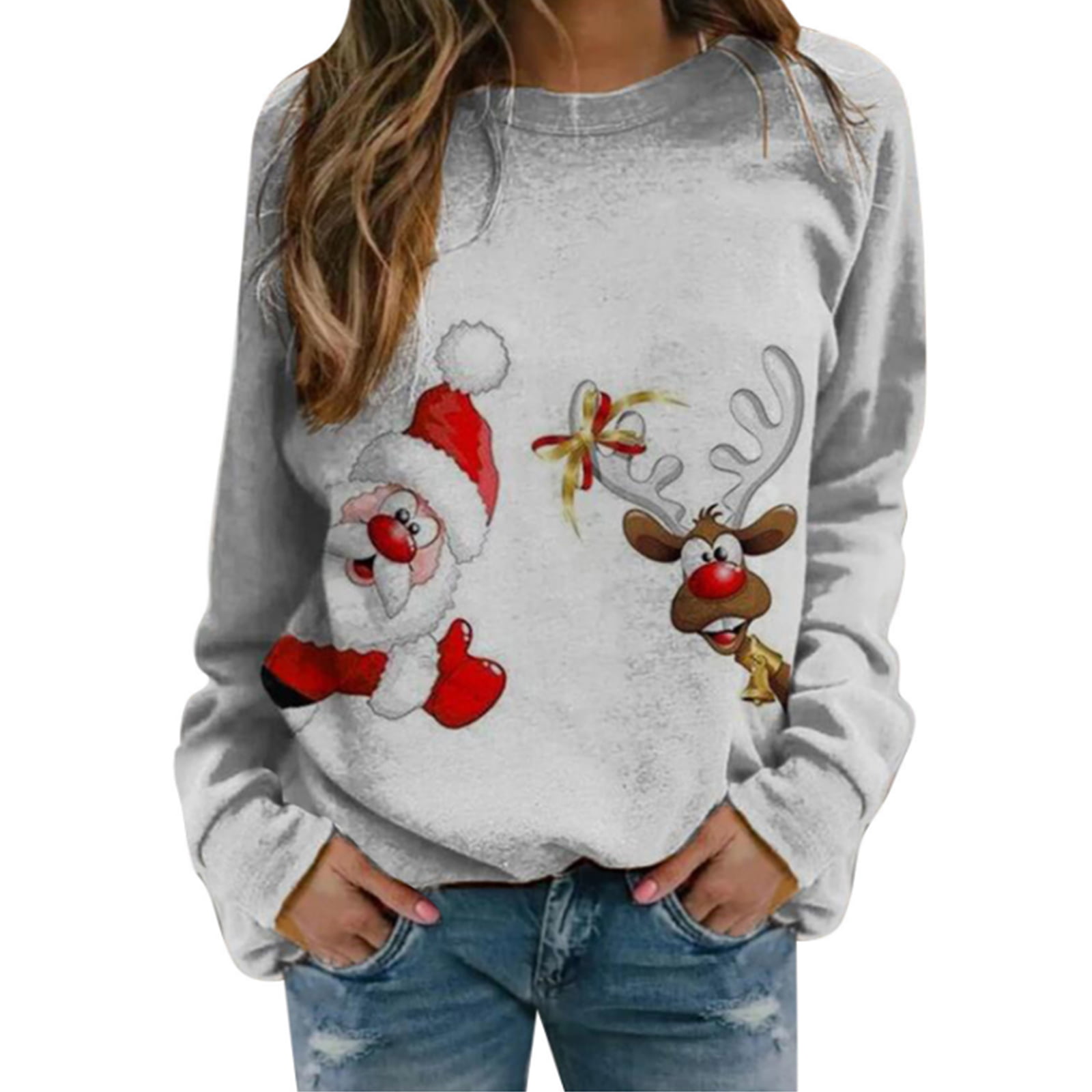 Women?s Christmas Pullovers, Cute Holiday Cartoon Print Long Sleeve ...