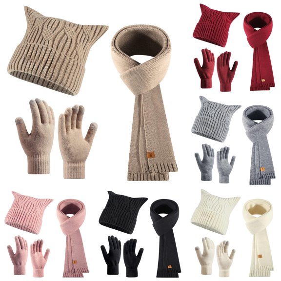HNMKIU Winter Knitted Scarf And Warm Lined Thermal Earflap Hat With Soft Textured Khaki - One Size